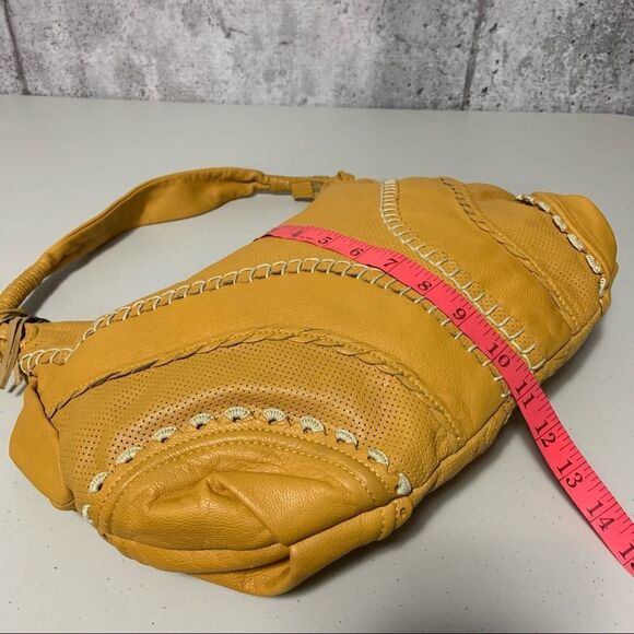 Via Spiga Leather Mustard Perforated Hobo Bag with Crochet details - Picture 13 of 16